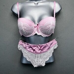 Sixty‎ Eight Pink Lace Push Up Bra Panty Set Lingerie 36B
